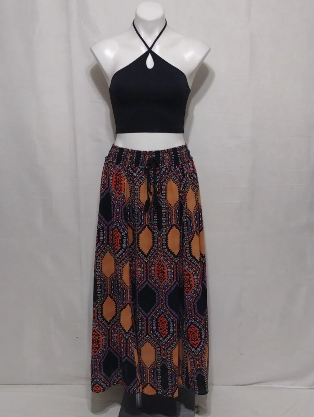 Maeve Anthropologie Boho Maxi Skirt Small Geometric Hexprint Pull On Festival